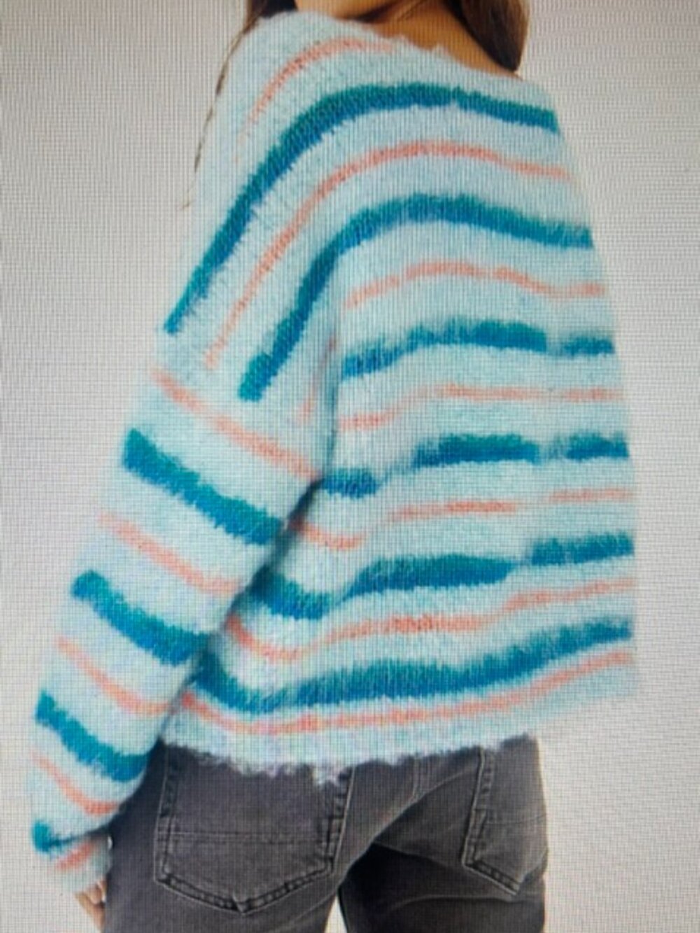 Free People Lily Pullover Fuzzy Soft Pull On Sweater in the Mosaic Sky Combo NWT - Picture 12 of 16